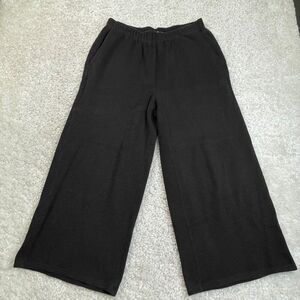 Eileen Fisher Organic Cotton Pull On Wide Leg Crop Pant Black Womens Small